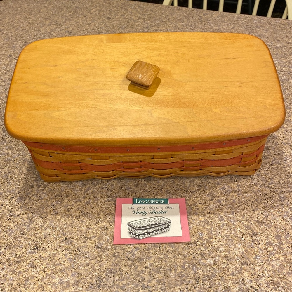 Vintage Longaberger Mother’s Day Vanity 1996 Basket, Protector Set and Lid USA